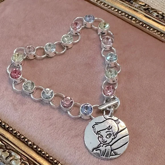 Y2K Vintage Avon Disney Tinkerbell Charm Bracelet Pastel Crystal Rhinestones - Picture 1 of 15